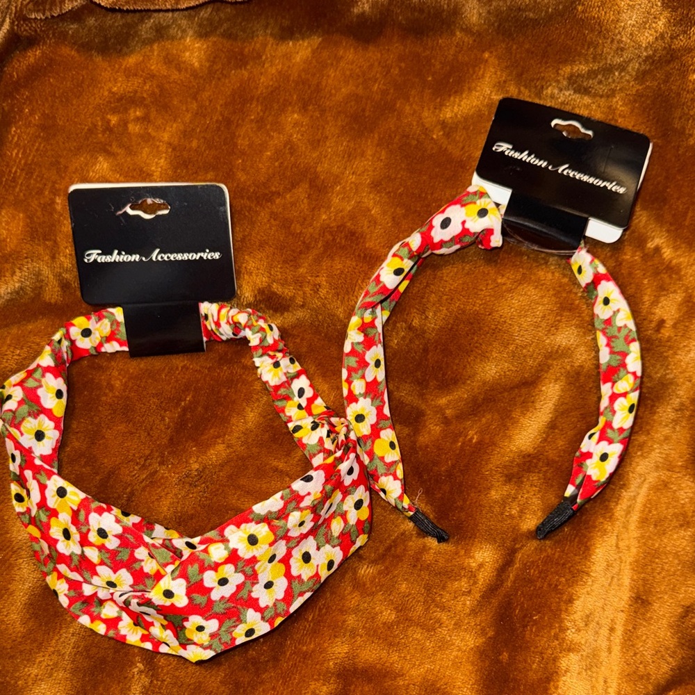 Floral Red & Yellow Headband Set NWT - Picture 3 of 11